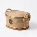 Nest & Nook Oval Woven Rope Storage Box with Brass Trim, Wooden Base, and Lid