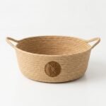 Nest & Nook Round Woven Jute Cotton Rope Storage Basket Tray with Handles