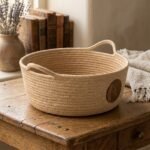 Nest & Nook Round Woven Jute Cotton Rope Storage Basket Tray with Handles - Image 2