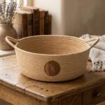 Nest & Nook Round Woven Jute Cotton Rope Storage Basket Tray with Handles - Image 3