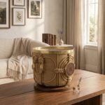 Nest & Nook Handcrafted Round Woven Storage Basket with Brass Cage, Linen Liner & Wooden Base - Image 3