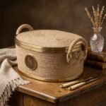 Nest & Nook Oval Woven Rope Storage Box with Brass Trim, Wooden Base, and Lid - Image 2